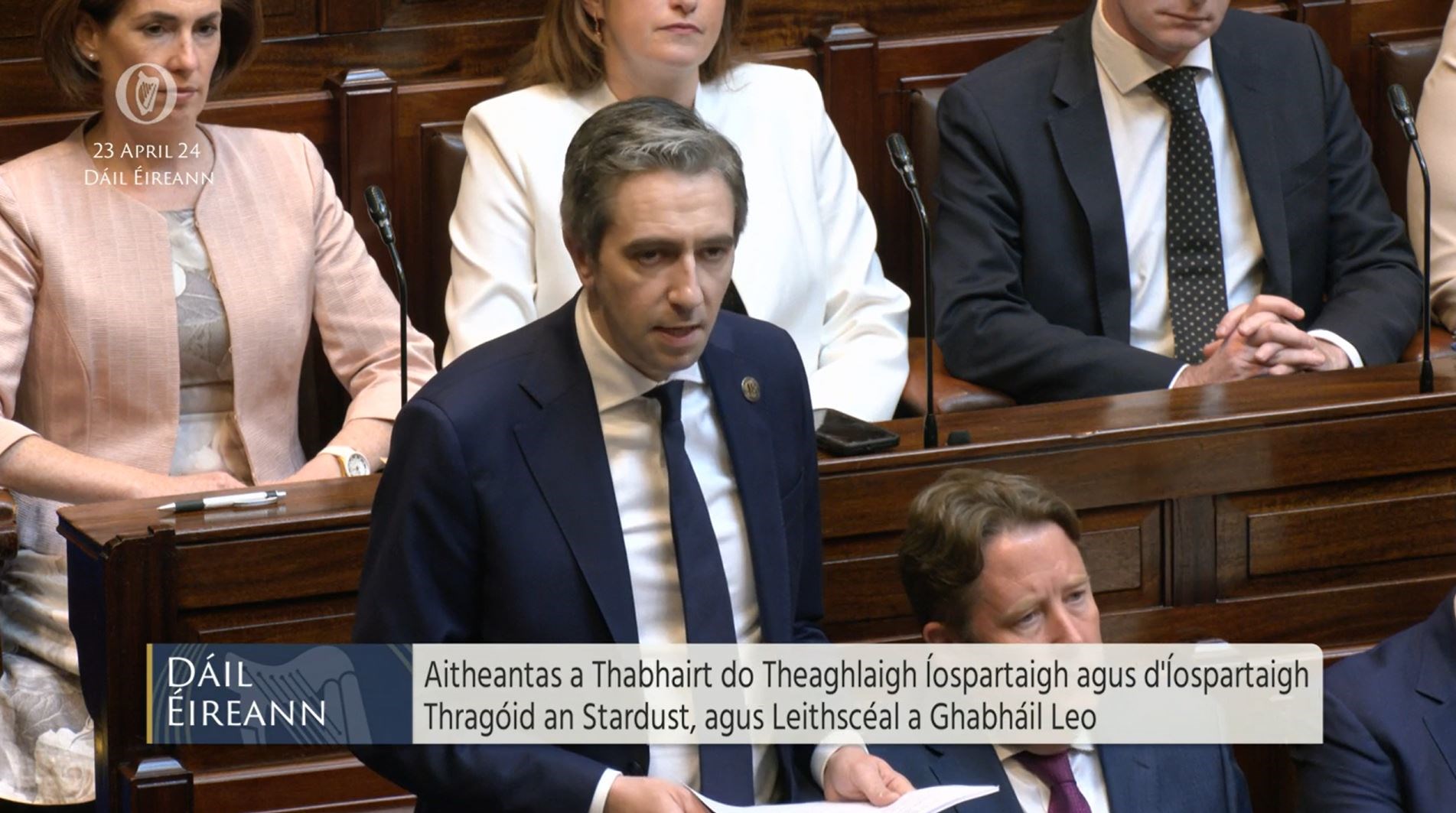 Screen grab taken from Oireachtas TV of Taoiseach Simon Harris in Dail Eireann issuing a state apology to the families of the victims of the Stardust fire (Oireachtas TV/PA)