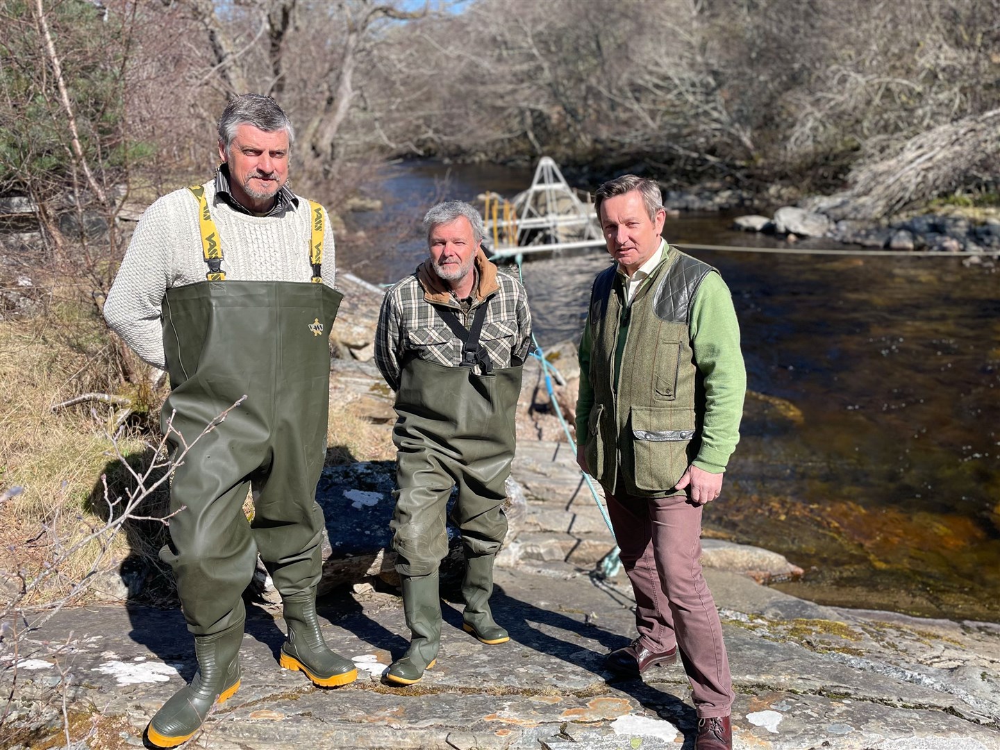 Spey Fishery Board biologists and director, from L to R: Steve Burns, Kevin Greensill, Roger Knight. Photo: Spey Fishery Board