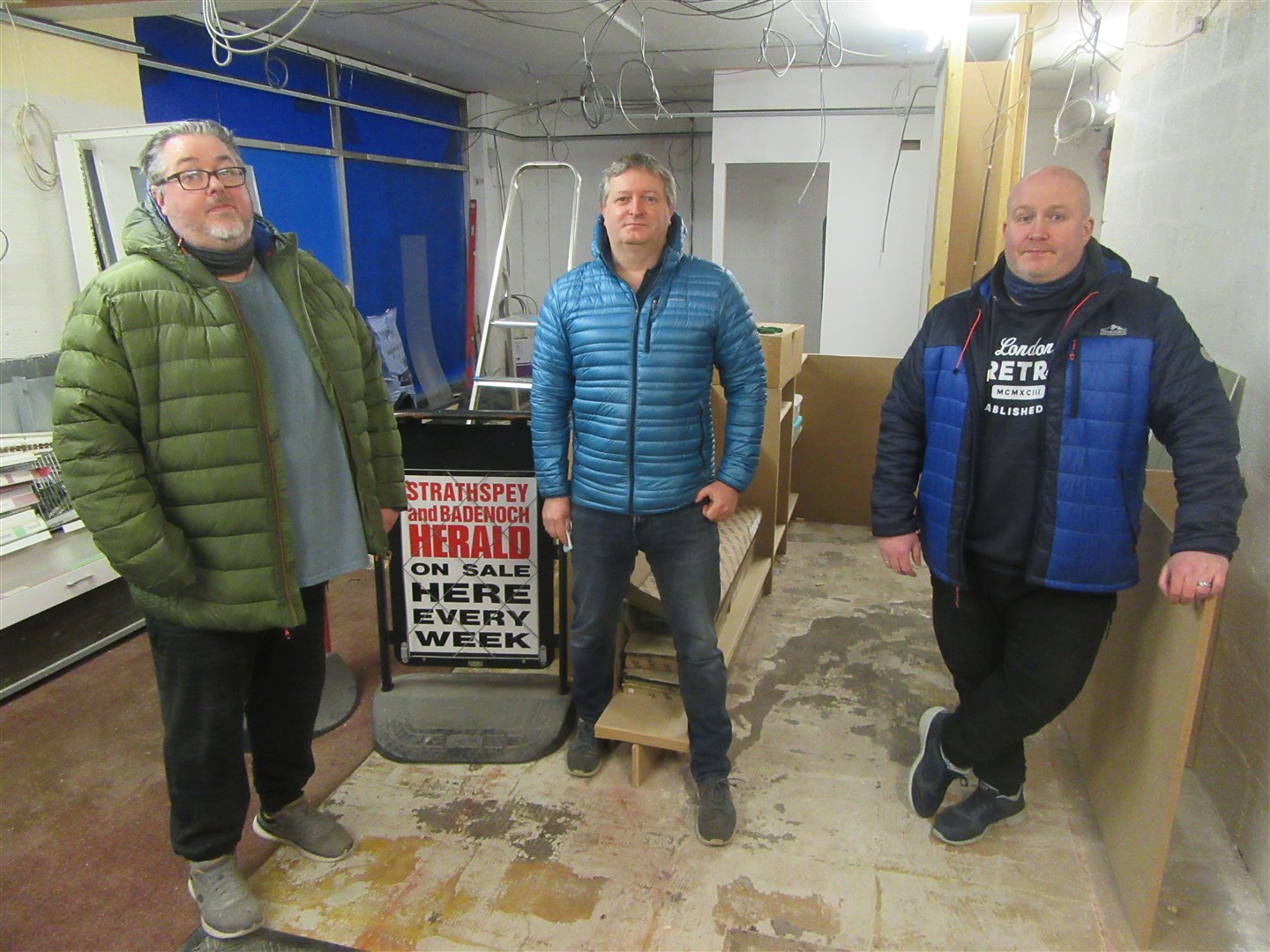 Steven Bruce, staff member Iain Gemmill and Chris Lewis pictured at the start of the refit last month at Aviemore Post Office.