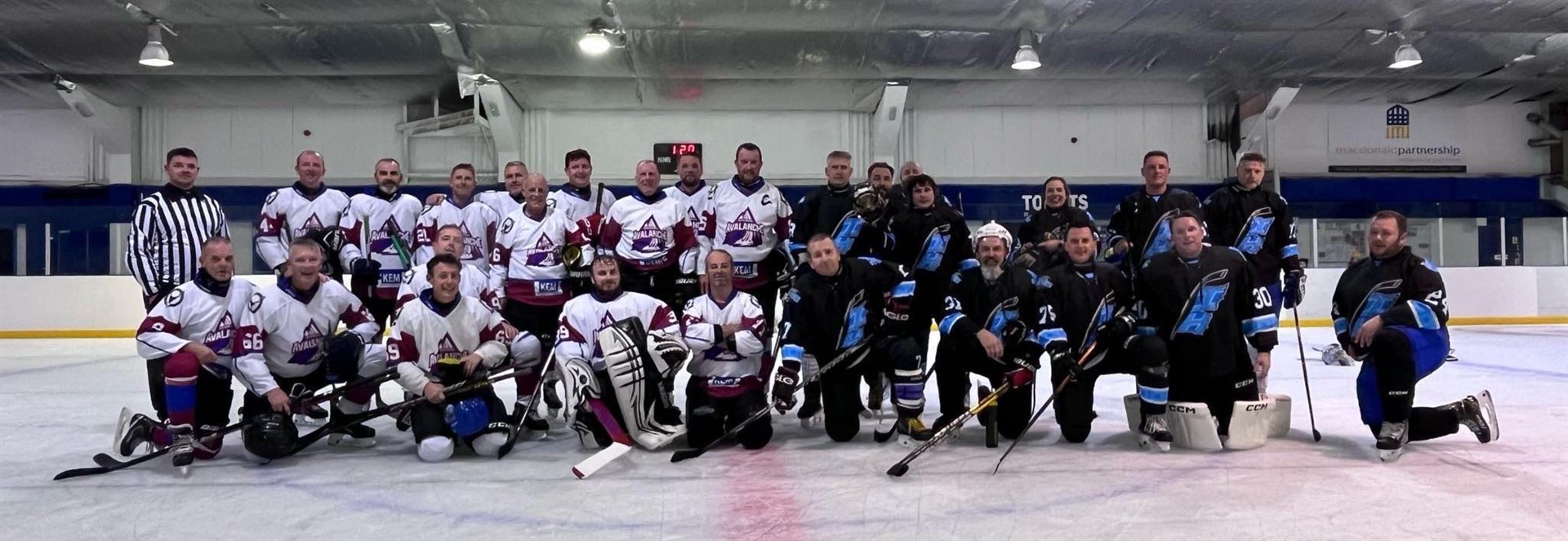 Members of the Aviemore Avalanche (in white) and the Inverness Hurricanes prior to the fixture.