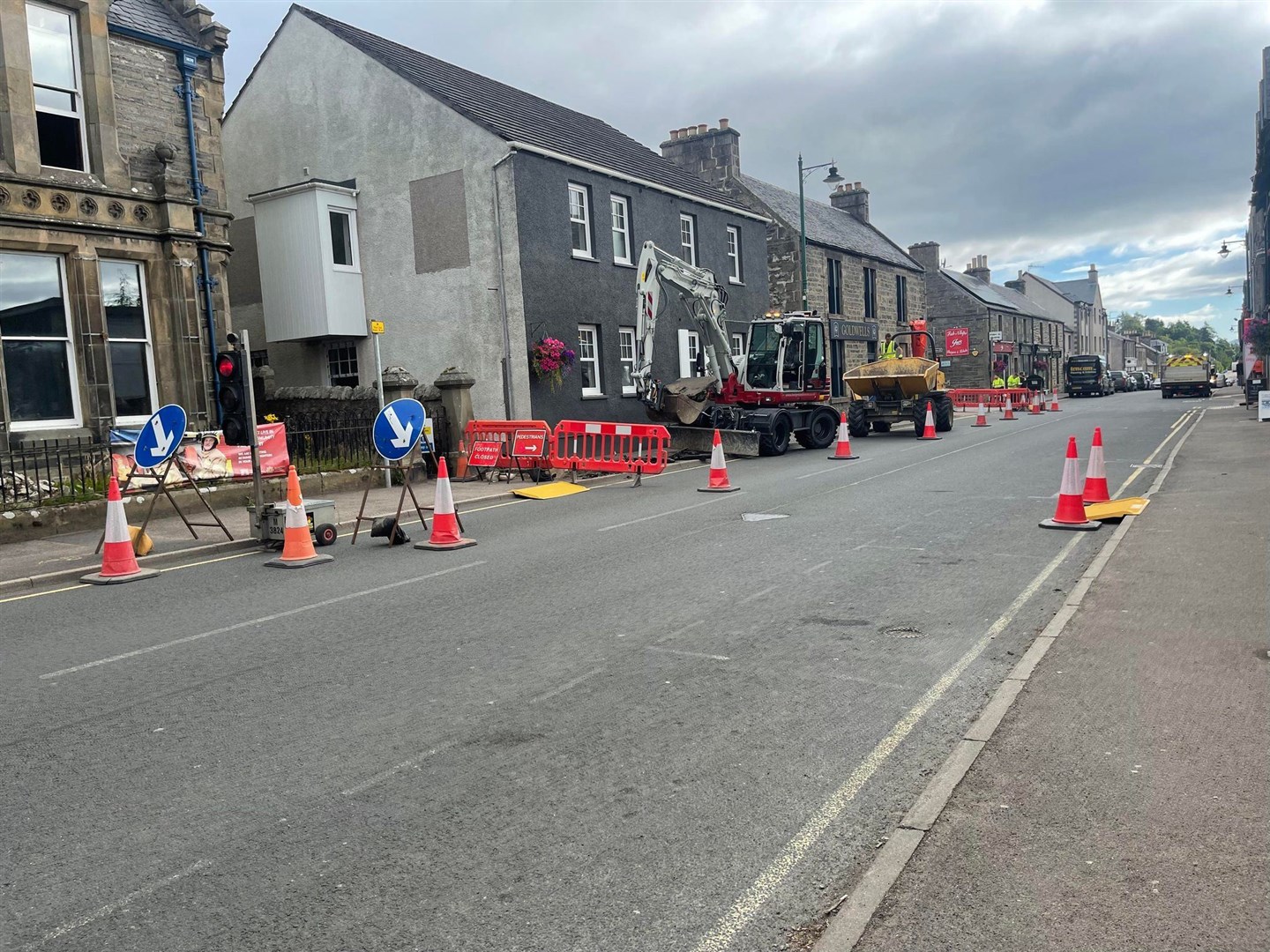 The roadworks at Kingussie outside the old police station