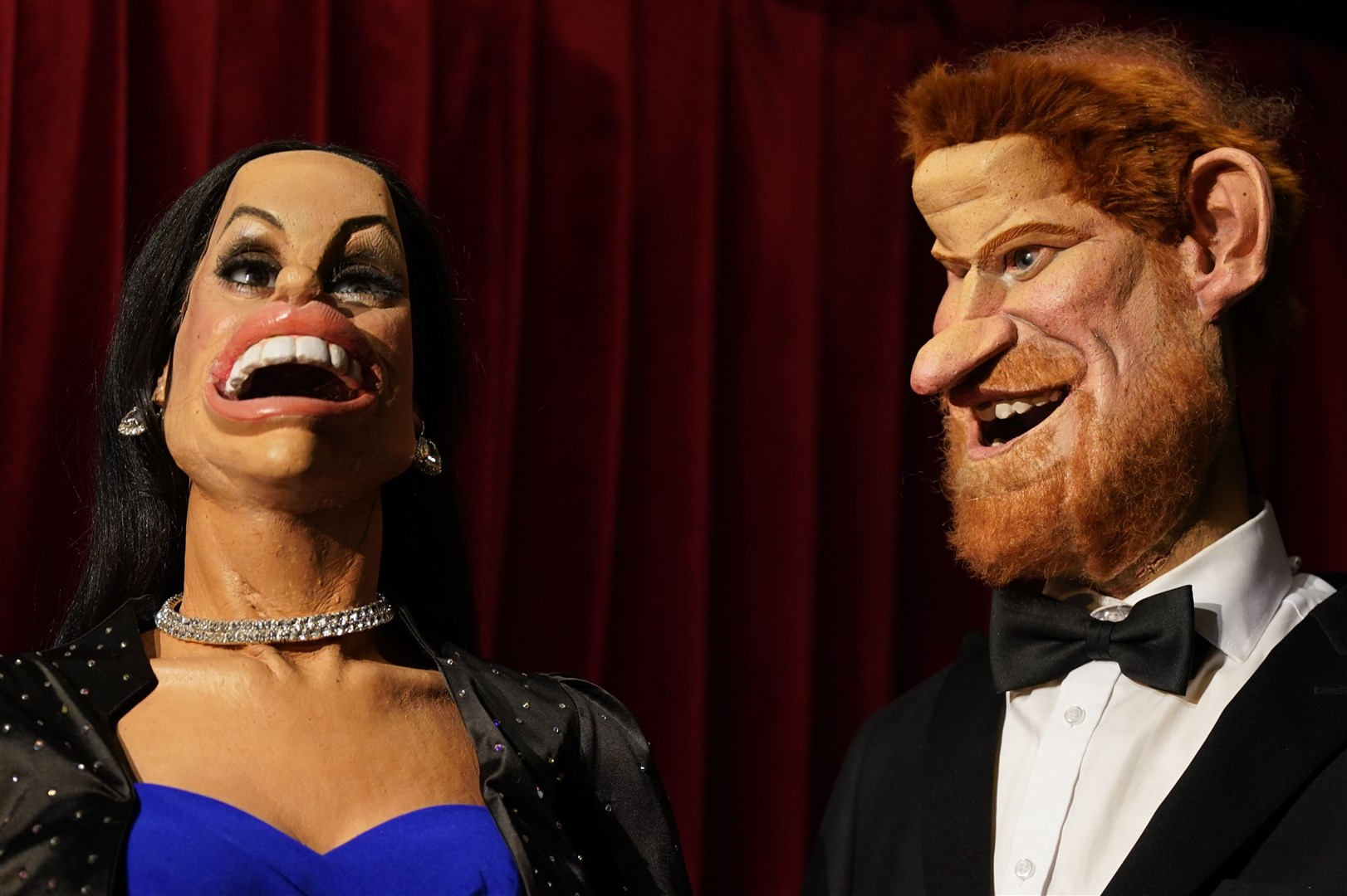 The puppets for the Duke and Duchess of Sussex at the world premiere of Idiots Assemble: Spitting Image Saves the World (Birmingham Rep/PA)