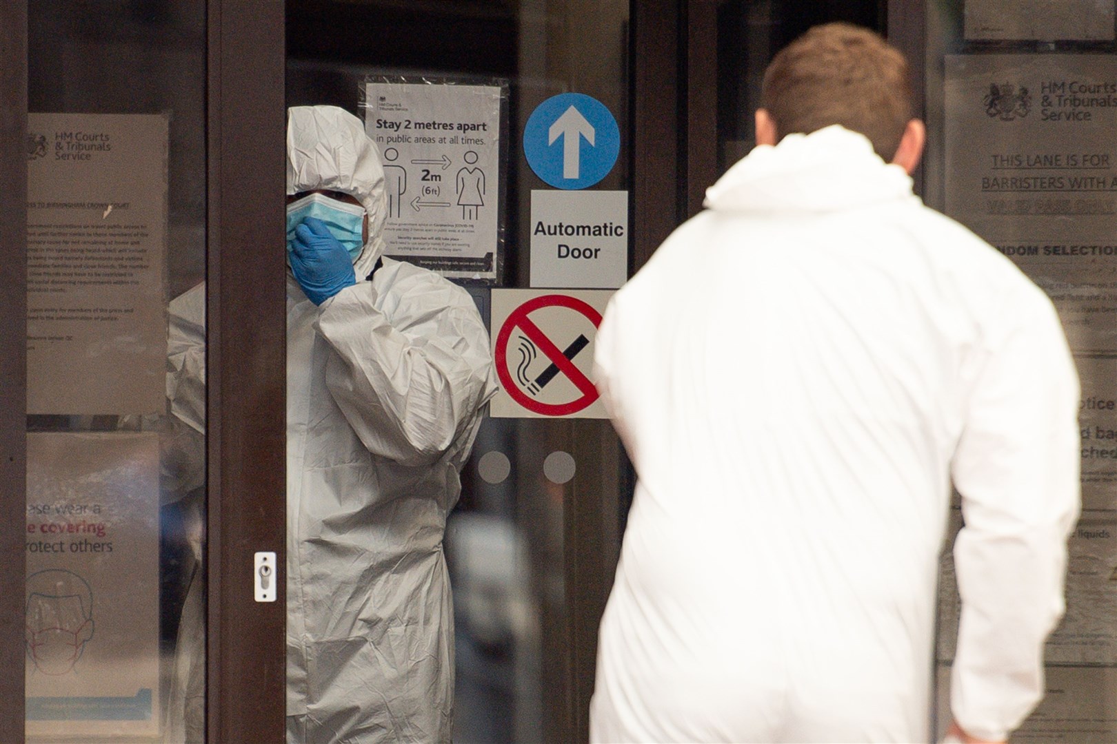 Cleaners at Birmingham Crown Court which has been closed and given a deep clean after a staff member reported Covid-19 symptoms (Jacob King/PA)