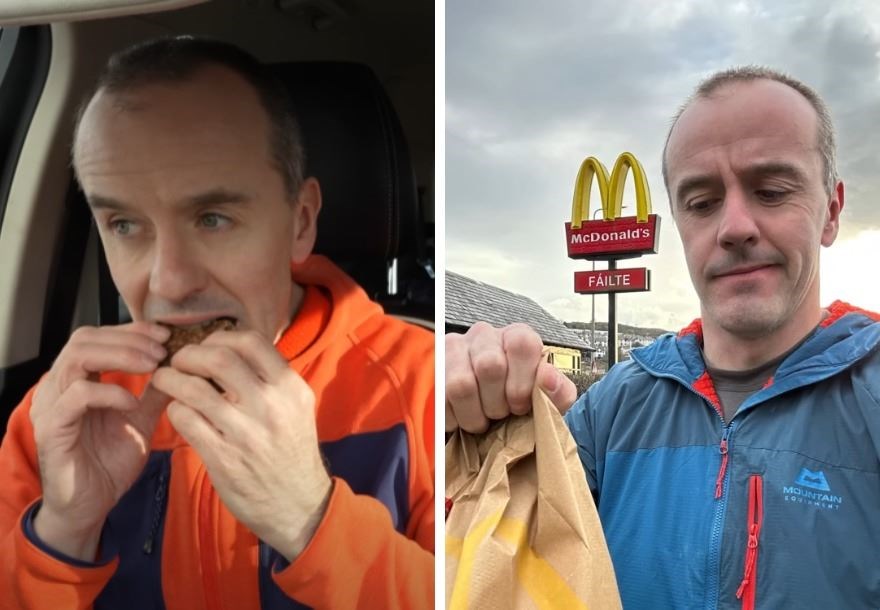 Dave MacLeod chose to eat McDonald's beef burger patties, but none of the other parts of the McDonald's burger, during his challenge.