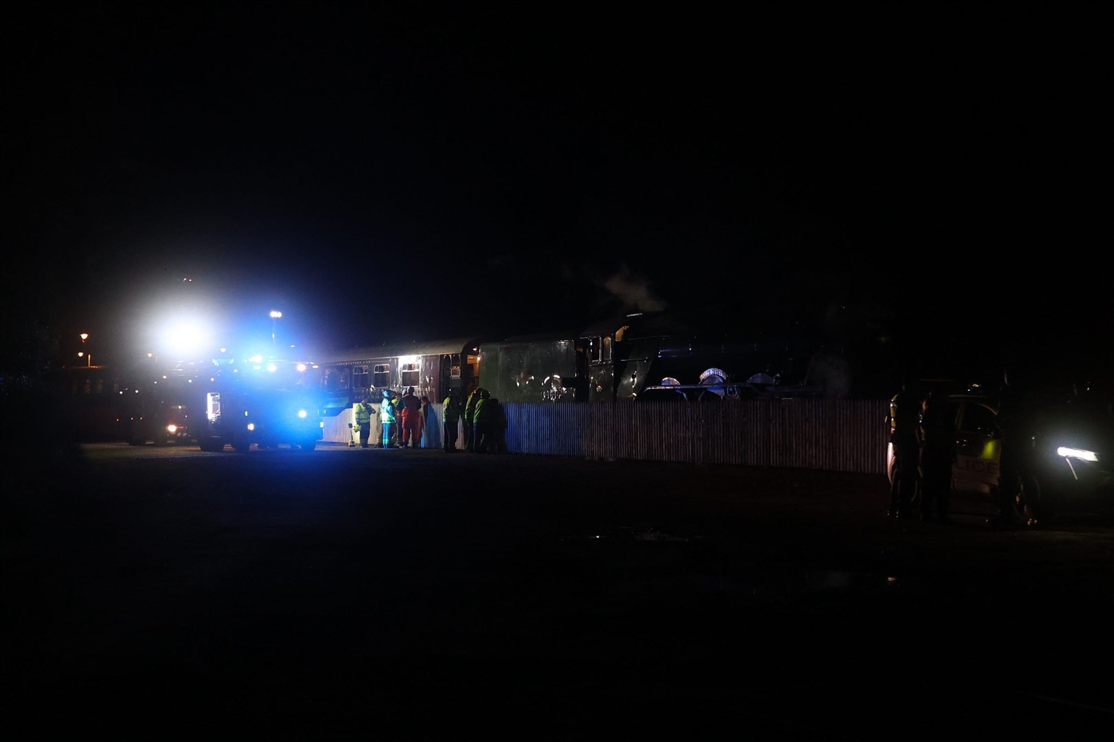 Emergency services and railway staff at this evening's incident on the Strathspey Steam Railway line.