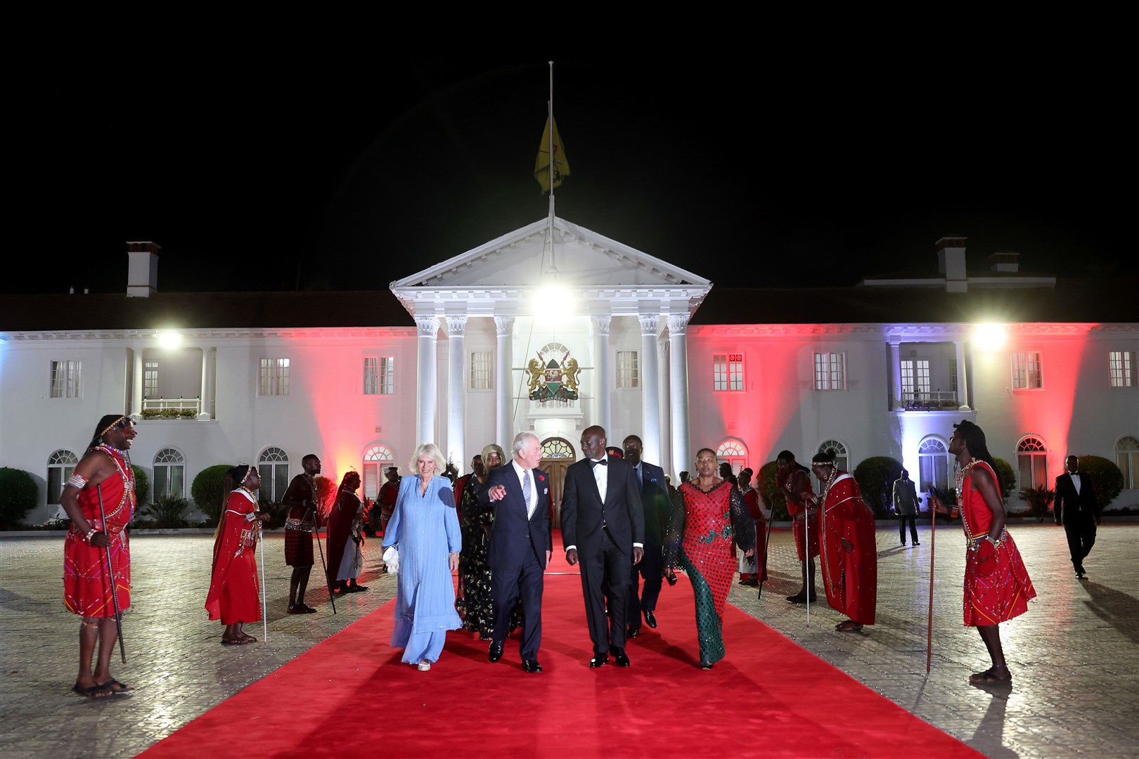The King and Queen with President of Kenya Dr William Ruto and the First Lady Rachel Ruto arrive to attend a state banquet (Chris Jackson/PA)
