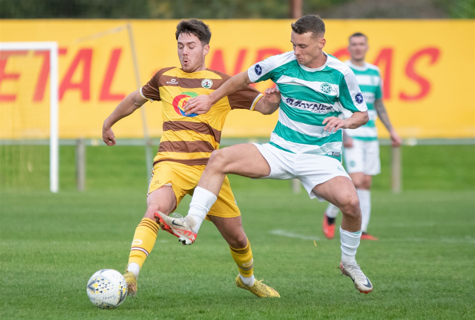 Tom Brady in Forres colours (left), a debut scorer for Rothes. Picture: Daniel Forsyth..