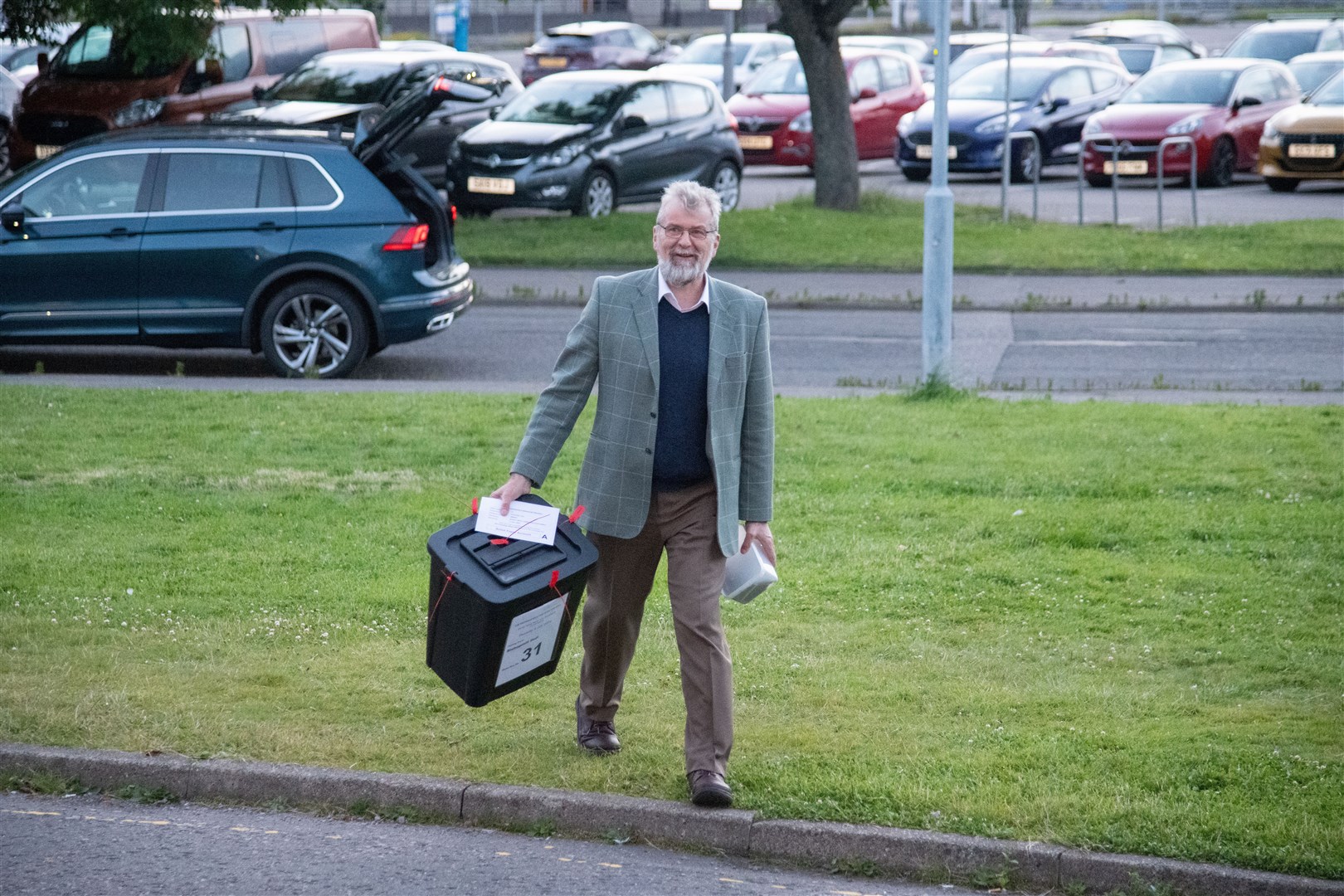 The first box arrives from Bishopmill Hall. Moray West, Nairn and Strathspey Election Count at Elgin Town Hall. Picture: Daniel Forsyth.