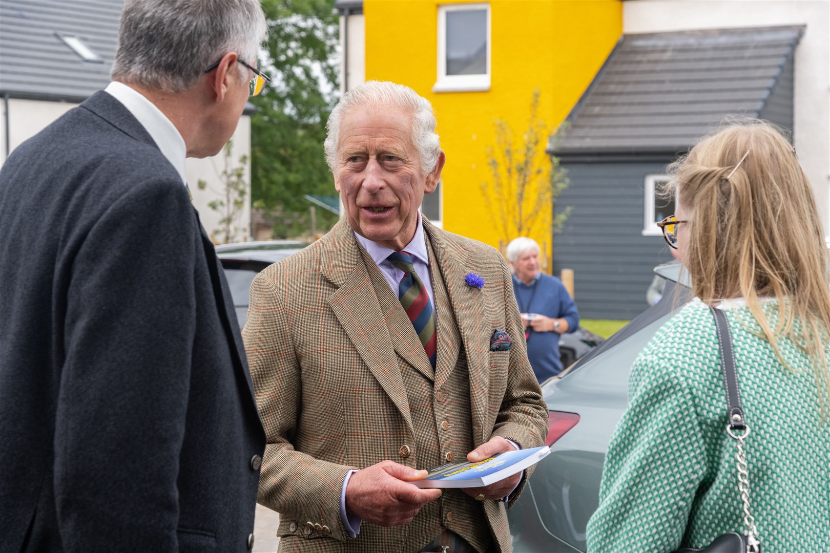 The King visited the new affordable housing development led by the community at the site of the village's former primary school. Picture: Beth Taylor.