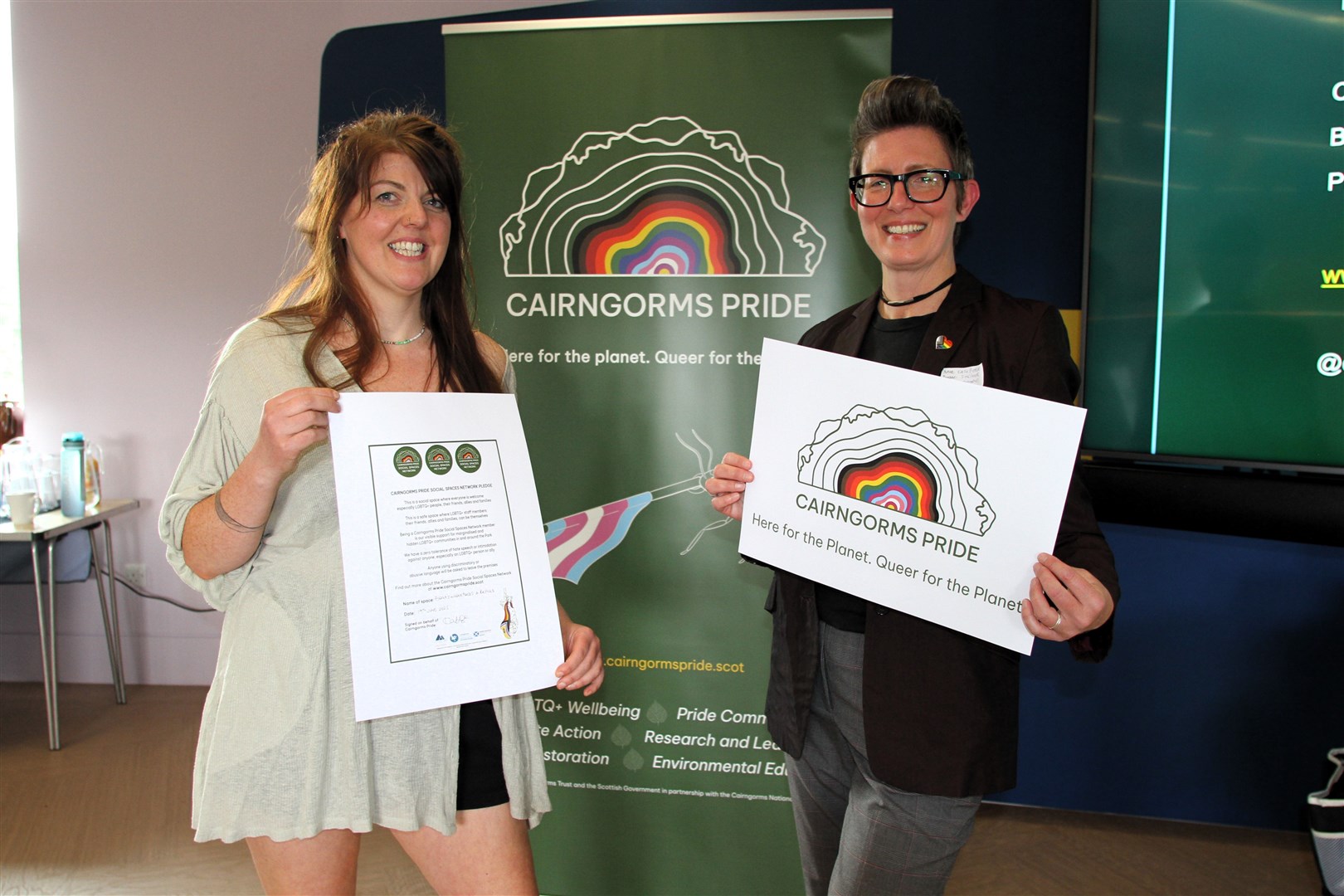 Fiona Osgood, Founder member of Cairngorms Pride Social Spaces Network with Kath Pierce (right).