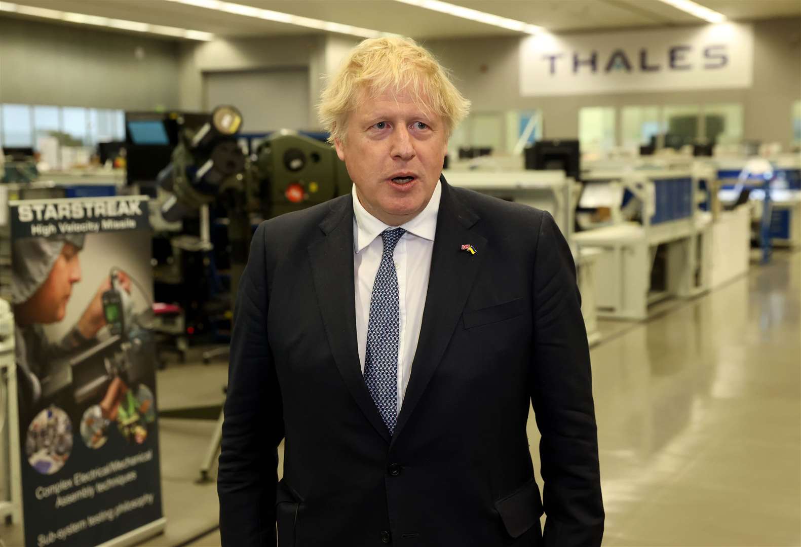 Prime Minister Boris Johnson at the Thales weapons plant in Belfast (Liam McBurney/PA)