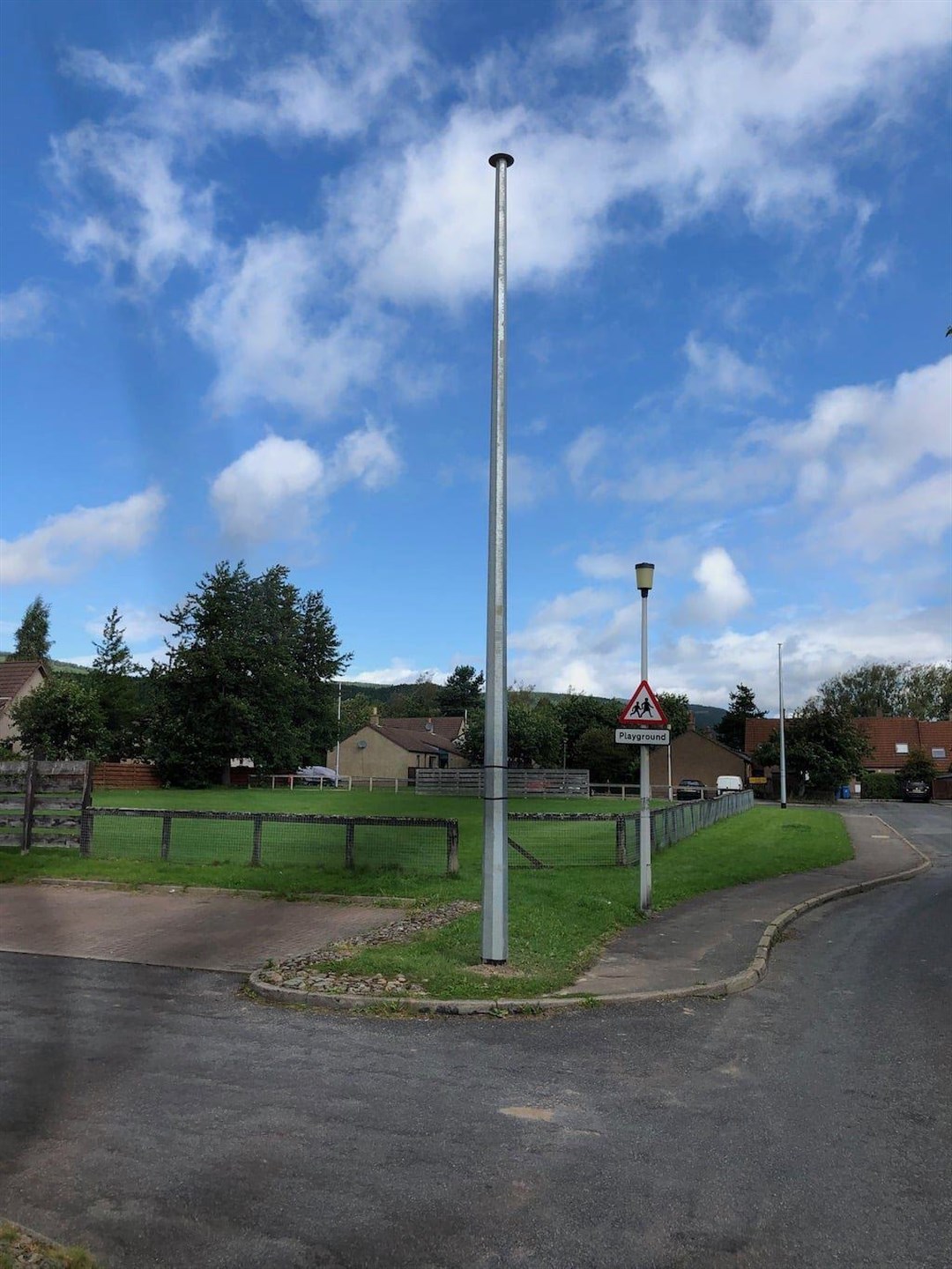 One of the new FTTP poles in Strathspey Avenue. Photo; Alasdair Morris,