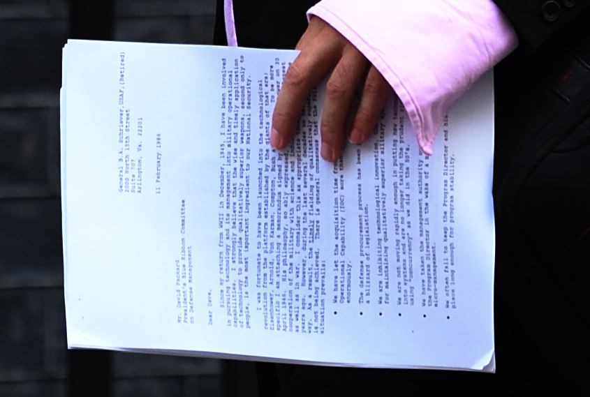 Dominic Cummings with a copy of a 1986 archive letter from Bernard Schriever (Stefan Rousseau/PA)