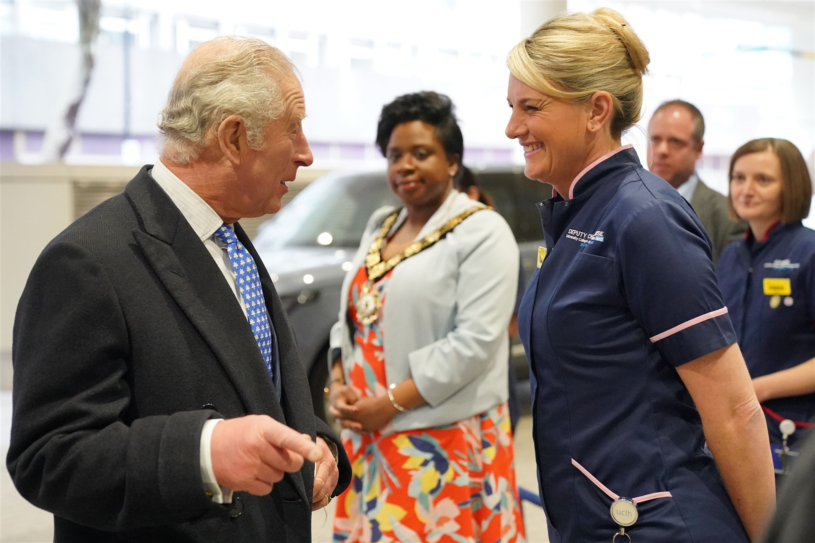 Charles chatted to many staff during the visit (Jonathan Brady/PA)