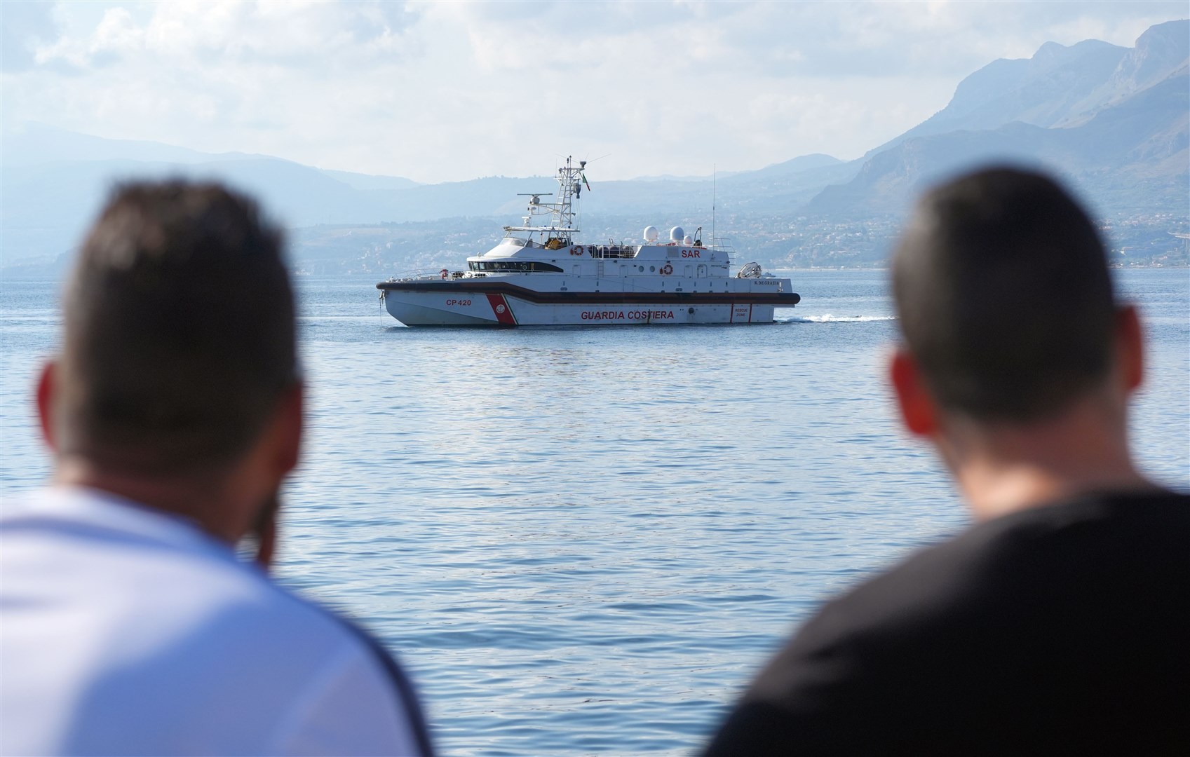 An Italian coastguard boat on the water on the fifth day of the search and recovery operation after the luxury yacht Bayesian sank (Jonathan Brady/PA)