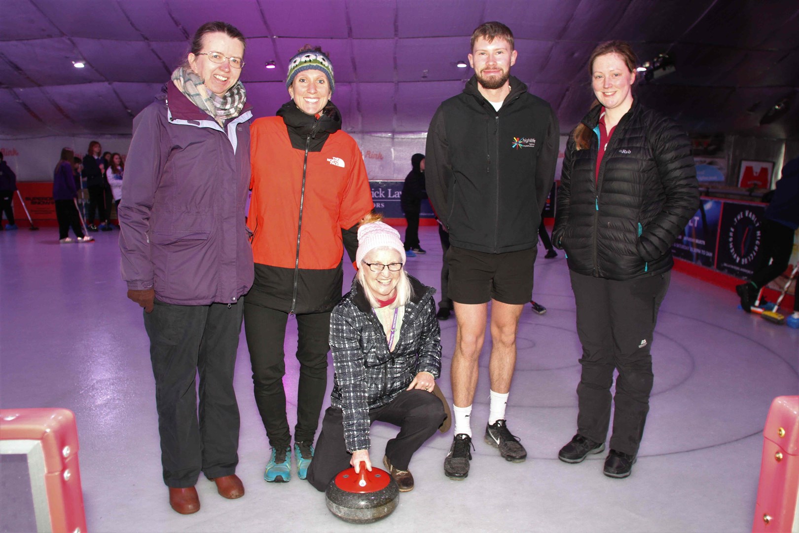 There has been a push on to promote curling at the rink in recent months. School co-ordinators Aileen Hull and Finlay Mcbain, Aviemore Primary School teacher Jessica Creber, ice rink manager Amanda Clinton, and local Highland councillor Muriel Cockburn are pictured at one of the events aimed at giving children the chance to try the sport.