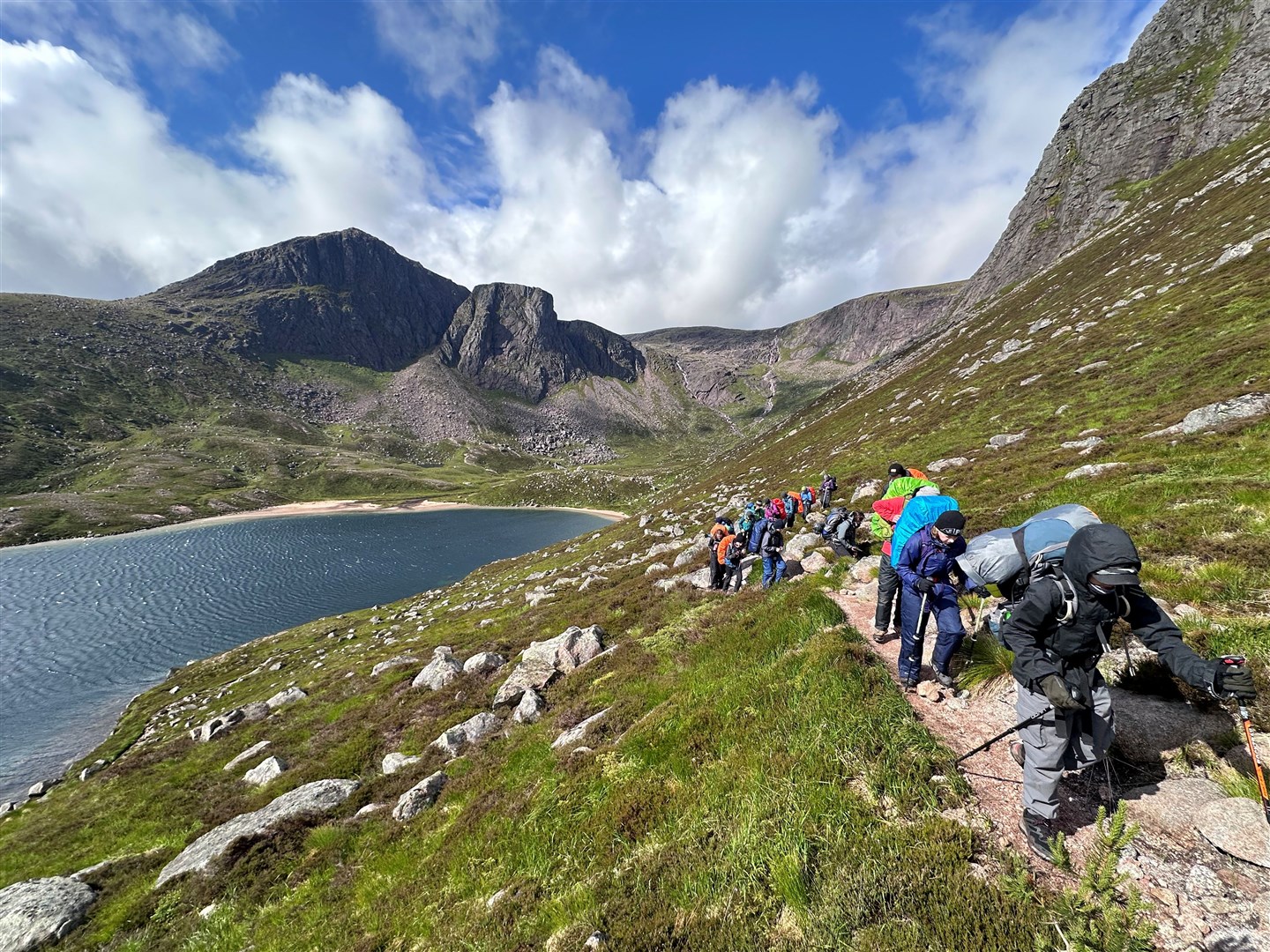 Cairngorms Junior Ranger expedition on their way out from Loch A’an. Picture: Pete Short.