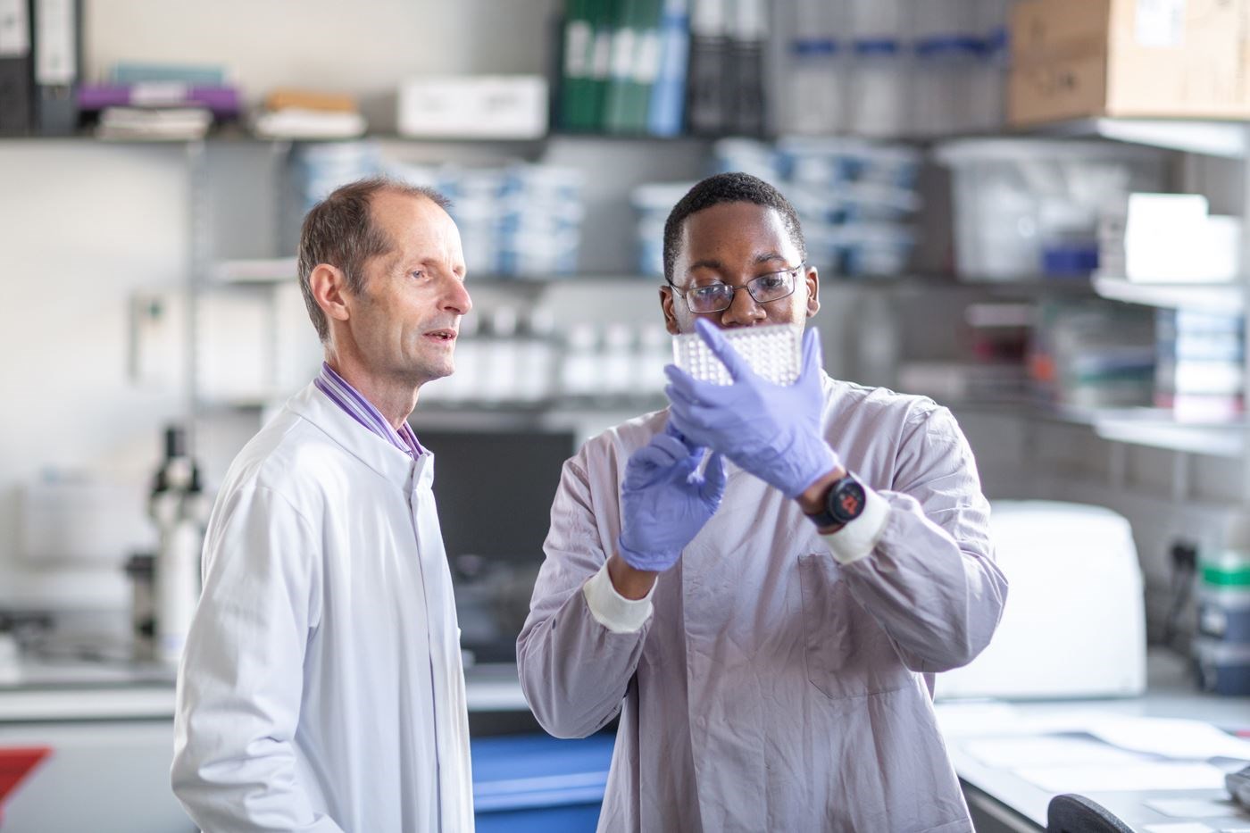 Professor Robin Shattock (left), alongside technician Leon Mcfarlane, at Imperial College in London (Thomas Angus/Imperial College London/PA)