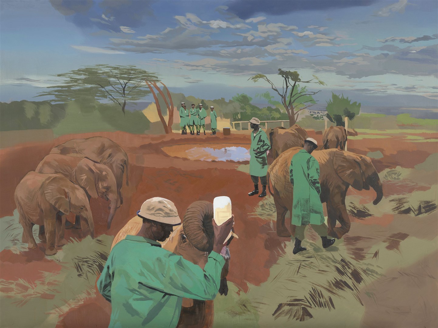A painting by Philip Butah based on Charles and Camilla’s visit to Nairobi National Park to see the elephants and rhinos (The Royal Collection/PA)
