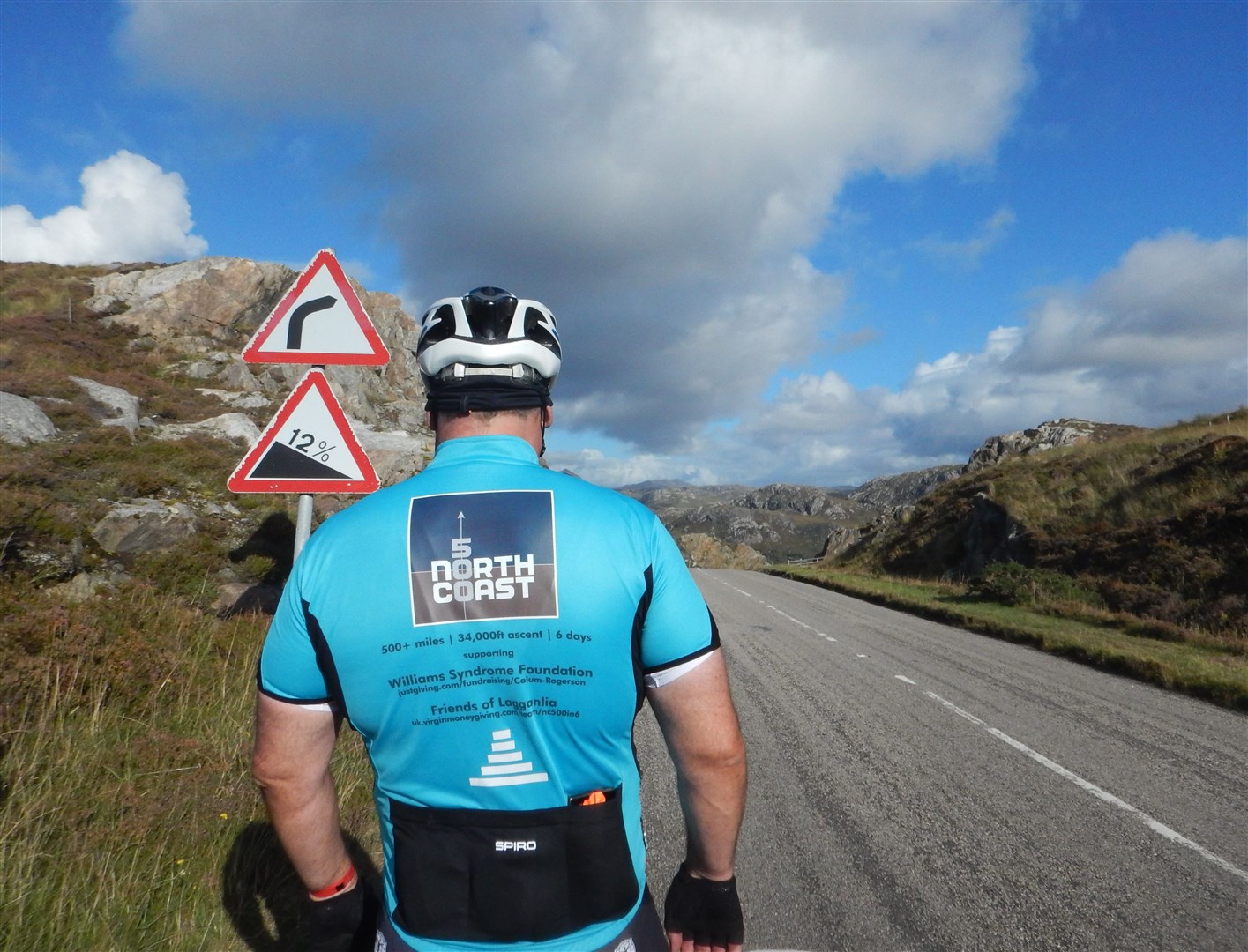 Malky shows off the specially-made North Coast 500 cycling tops.