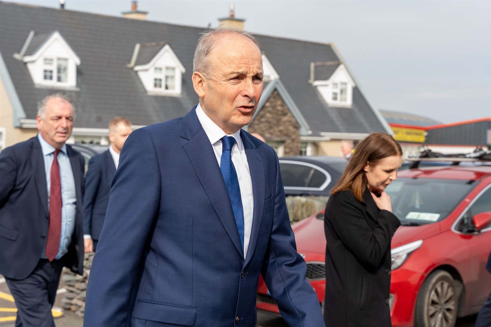 Taoiseach Micheal Martin arrives at St Finian’s Church for the service (Noel Sweeney/PA)