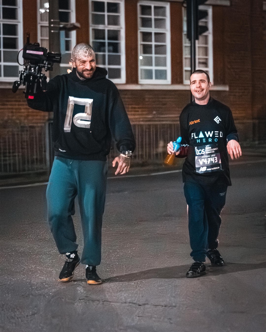 Left to right, marathon competitors Jaie Petty and Jack Price (Oliver Saville/PA)