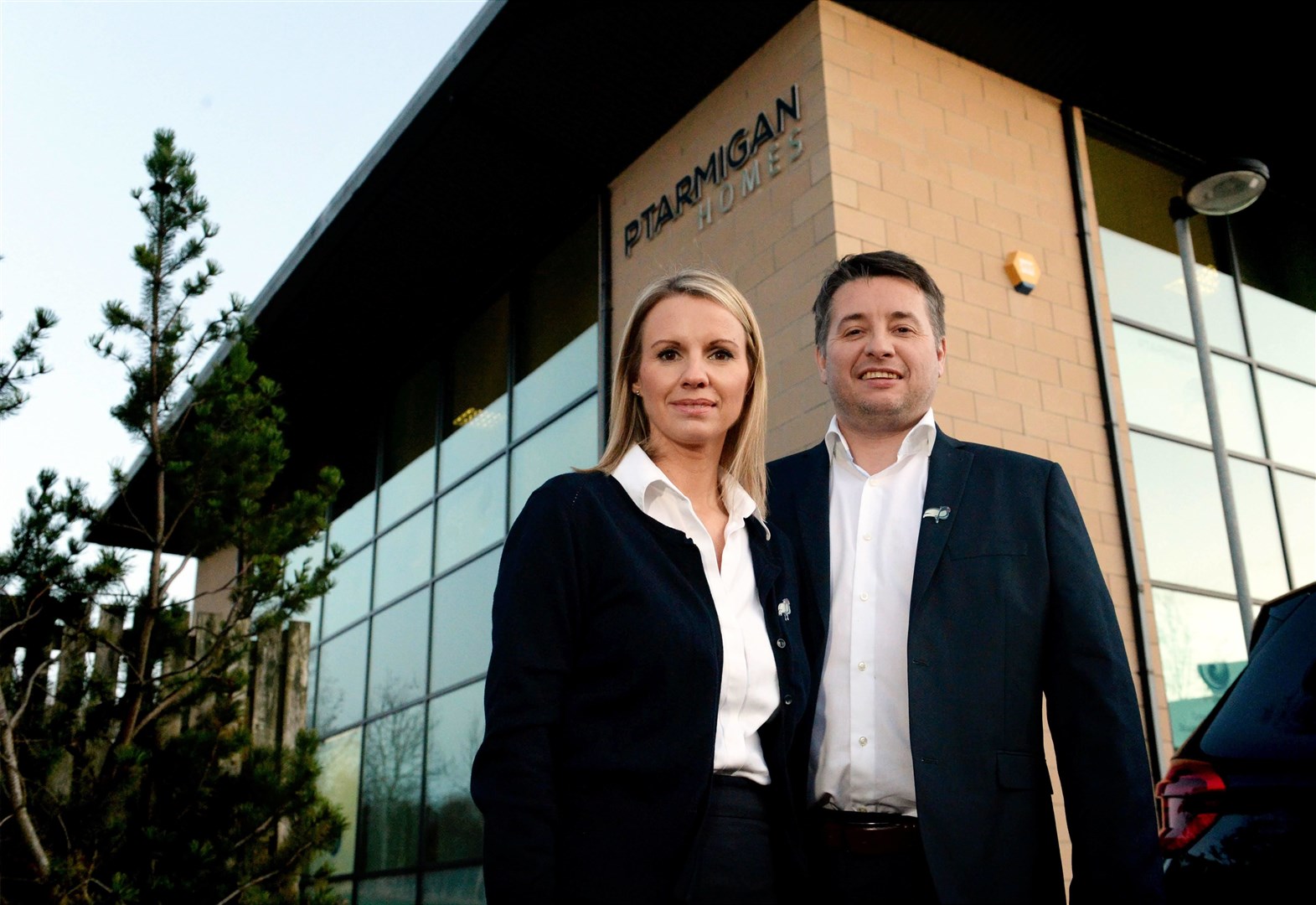 Sales and marketing manager Angela Roy and director Martin Roy from Ptarmigan Homes outside their former office at Fairways Business Park in 2020. The firm had been registered at an address in Seafield Road since June 2021. Picture: James Mackenzie.