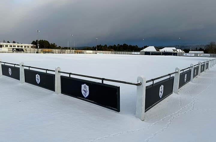 The snowy scene at Seafield Park ahead of the Buckie Thistle game which unsurprisingly got postponed. Picture: Strathspey Thistle.