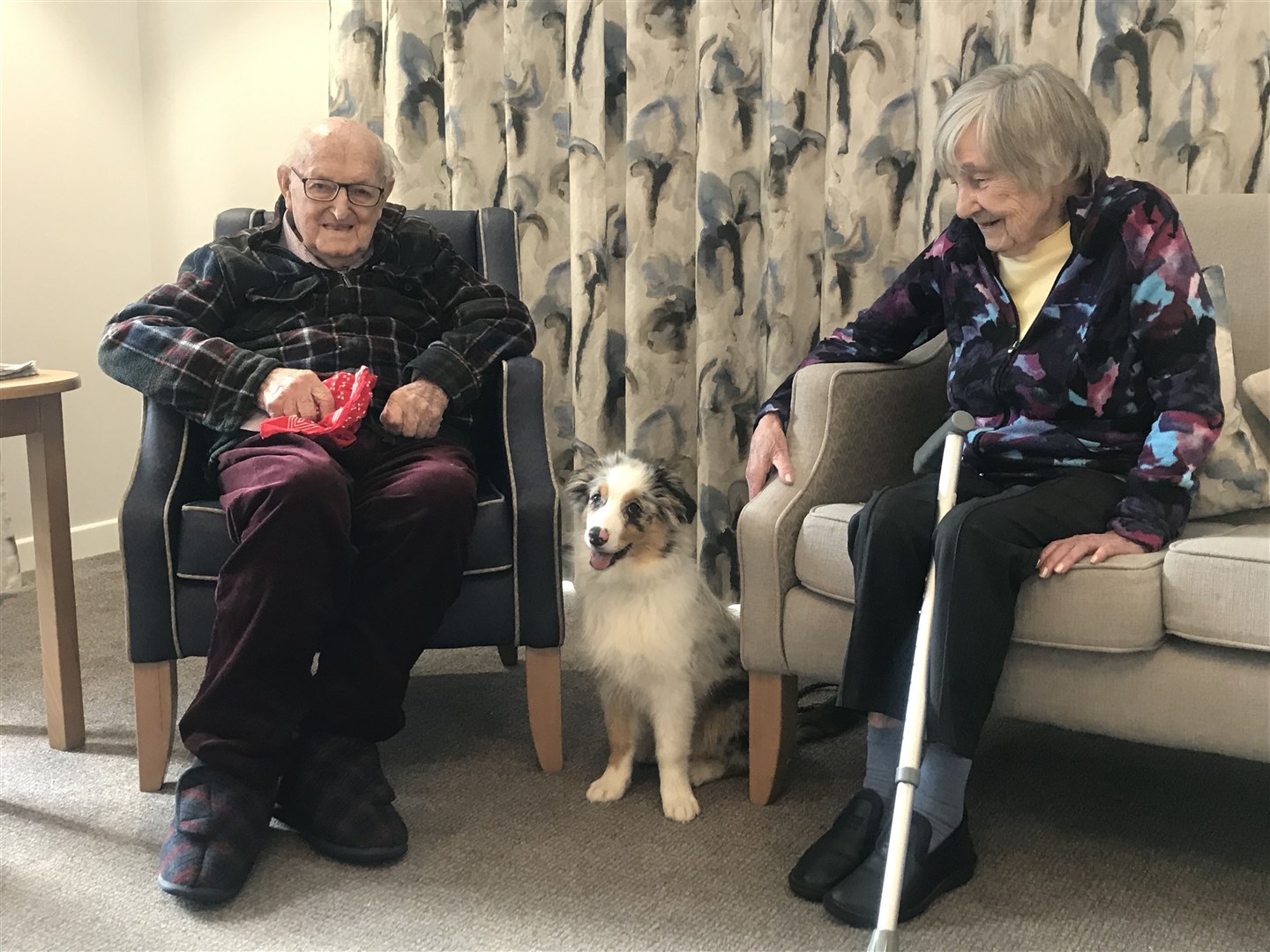 Alexander Gibson and Joan Phillips with Zazu.