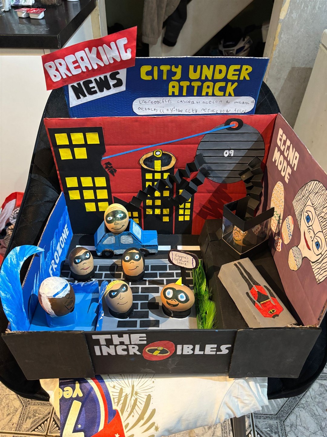 Caleb’s egg project features members of The Incredibles including Edna Mode and Jack-Jack (Megan Ensor/PA)
